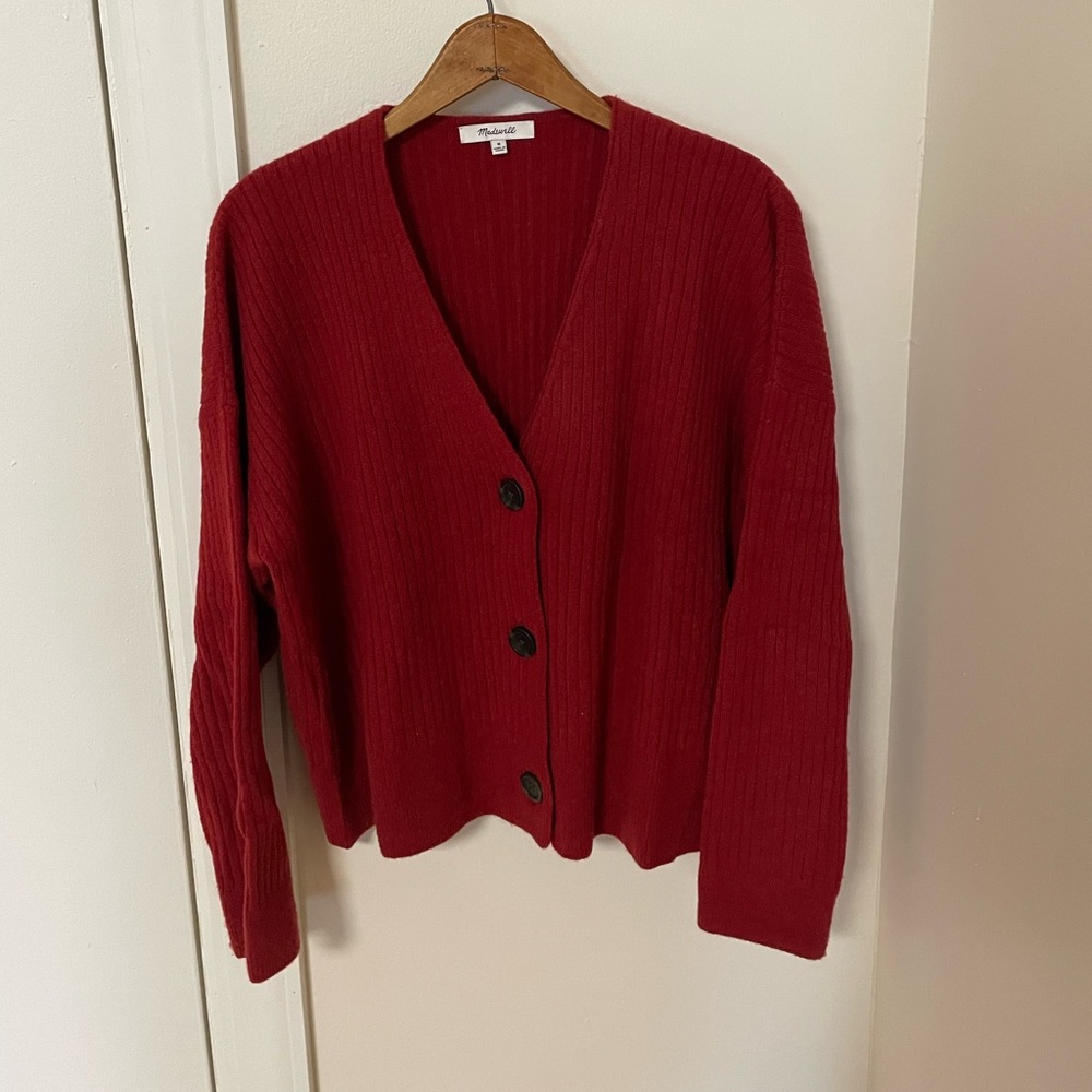 Madewell cropped red cardigan